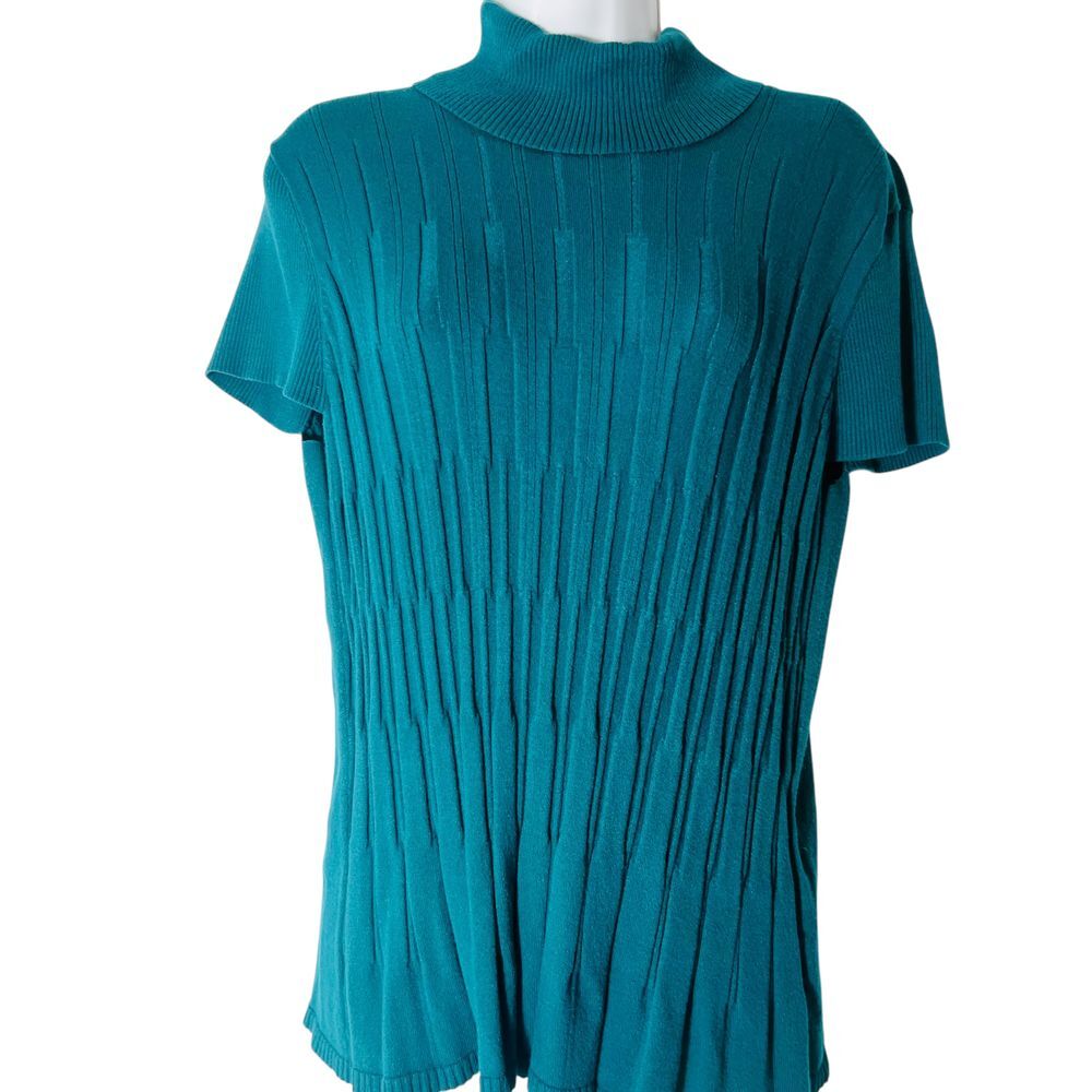 Jones New York Turtleneck Workwear  Sweater Cable Knit Teal Soft‎ Stretch  XL